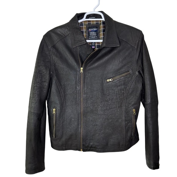 Aviatrix Other - Aviatrix Leather Jacket Mens 2XL Brown Asymmetrical Full Zip Moto Biker Distress